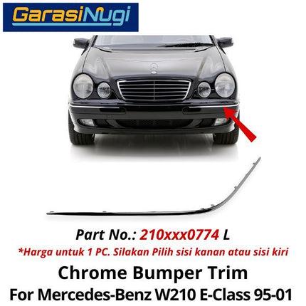 Chrome Stripe Mercy W210 Front Garnish Moulding Bumper Depan E320 1995-2001