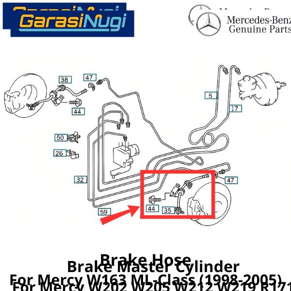 Brake Hose Mercy W163 Selang Rem 1634202248 Mercedes ML