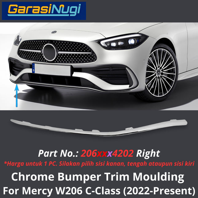 Chrome Lip Mercy W206 Spoiler Trim Bumper Depan Molding Mercedes C200 2021-2025