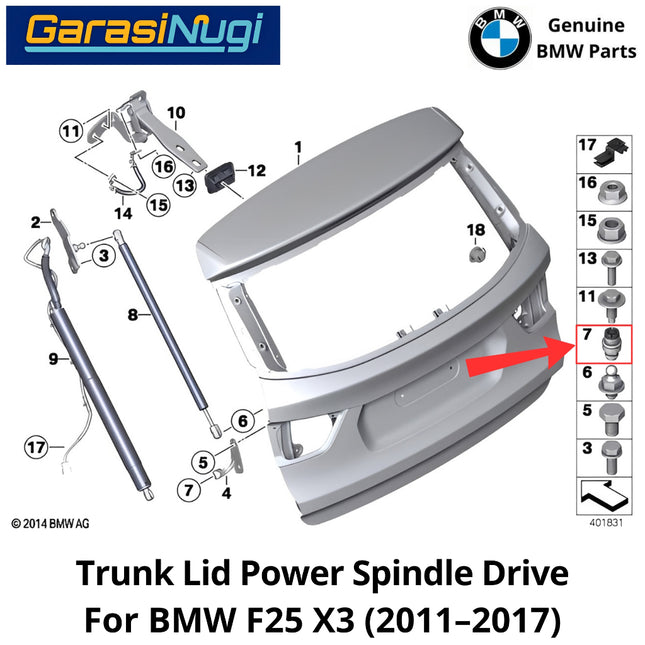 Trunk Lid For BMW F25 Power Spindle Drive Penggerak Daya Kompartemen Bagasi Belakang X3 2011-2017