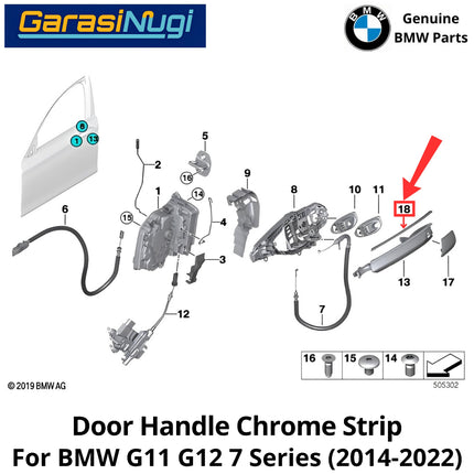 Exterior Door Handle For BMW G11 G12 Chrome Trim Stripe Strip Krom Pintu Depan Belakang 740 750