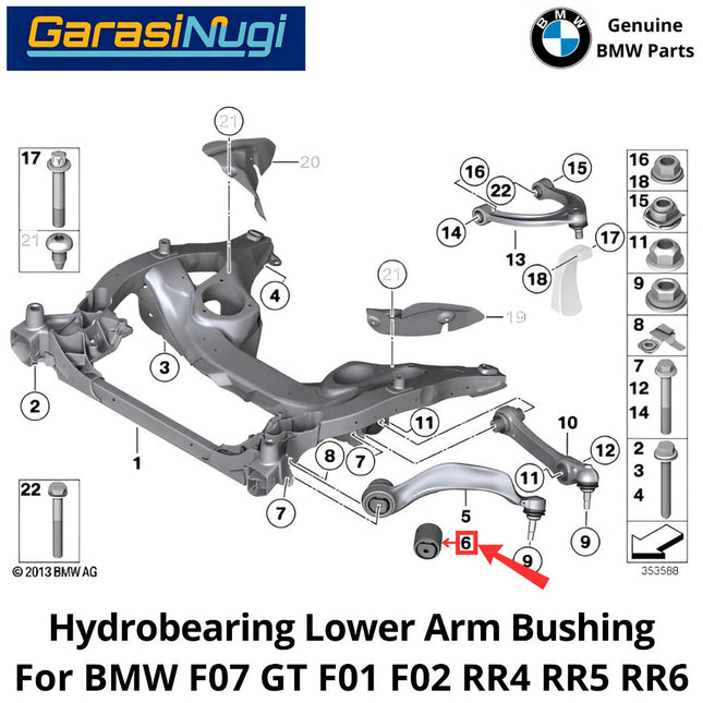 Front Lower For BMW F07 F01 F02 RR4 RR5 Wishbone Tension Hydrobearing Arm Bushing Bantalan Kaki-Kaki Depan Bawah 523 730