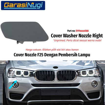 Cover Nozzle Washer BMW F25 Tutup Towing Lampu Bumper Depan X3 2011–2017
