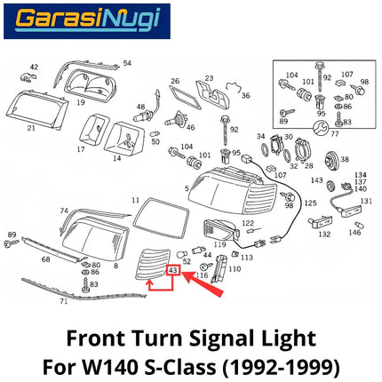 Front Turn Signal Mercy W140 Corner Light Cover Lampu Sein Depan Mercedes S280 S320 (1992-1999)