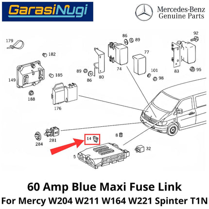 60A Fuse Link Mercy W204 W211 W164 W221 Penghubung Sekring 60 Ampere 000000004217 Mercedes C200 E200 ML