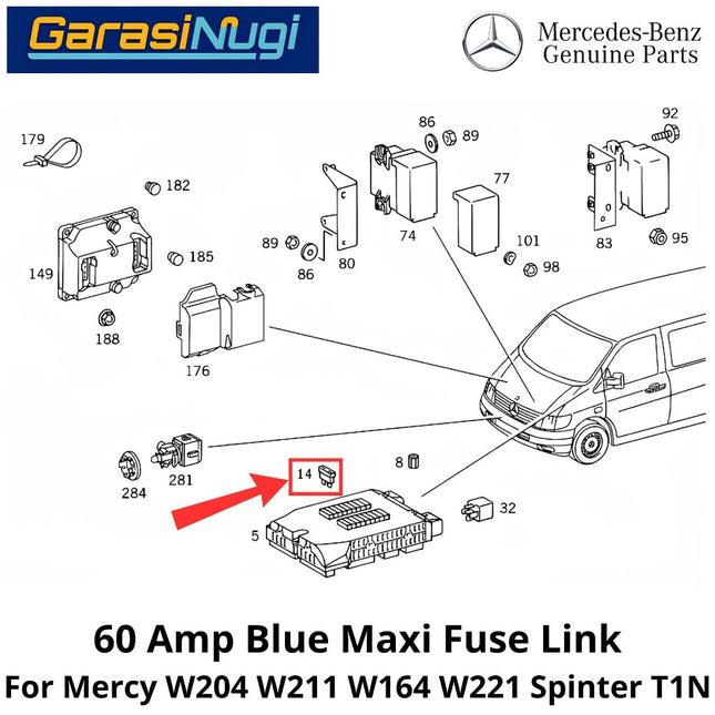 60A Fuse Link Mercy W204 W211 W164 W221 Penghubung Sekring 60 Ampere 000000004217 Mercedes C200 E200 ML