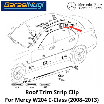 Roof Trim Mercy W204 Strip Clip Klip Penahan Rel Tetesan Air Atap Belakang Mercedes C200