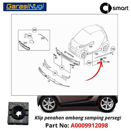 Cover Clip Smart Fortwo 451 Rocker Panel Molding Klip Penahan Ambang Samping A0009912098