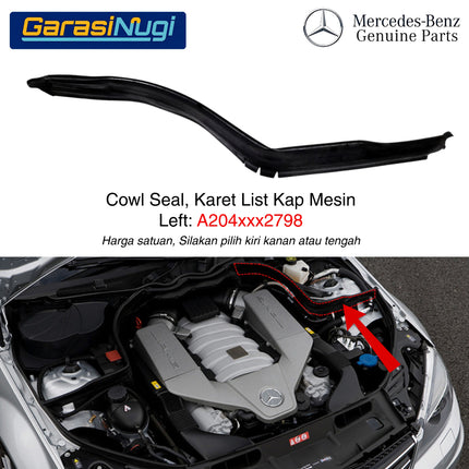 Mercedes W204 W207 Karet Lis Sekat Kap Mesin Cowl Seal Engine Hood Original C200 E200