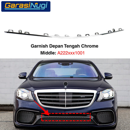 Chrome Stripe Mercedes W222 Facelift Garnish Moulding Bemper Depan Belakang AMG C63 C65