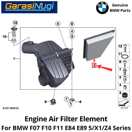 Air Filter For BMW F07 F10 F11 E84 E89 Engine Intake Saringan Udara Mesin 520 X1 Z4