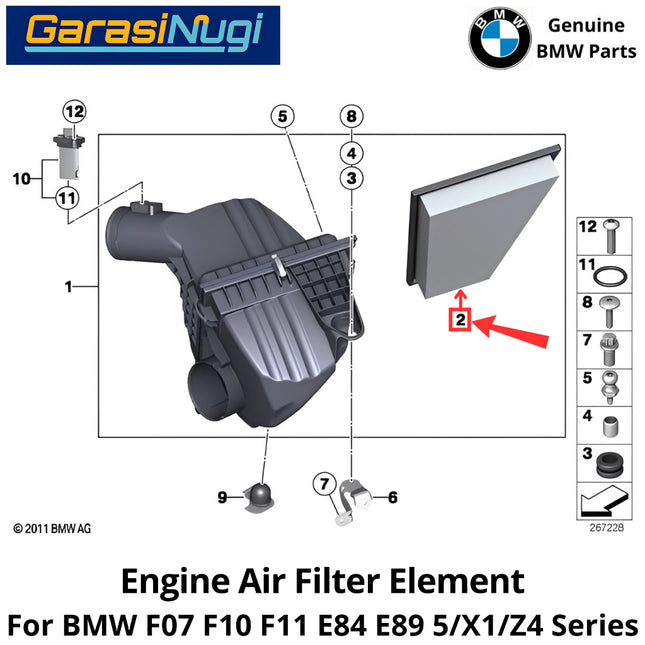 Air Filter For BMW F07 F10 F11 E84 E89 Engine Intake Saringan Udara Mesin 520 X1 Z4