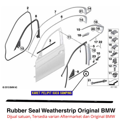 Karet Pelipit Kaca Depan BMW F30 F80 F31 List Chrome Gloss Black Trim Jendela Luar Original Weatherstrip 320