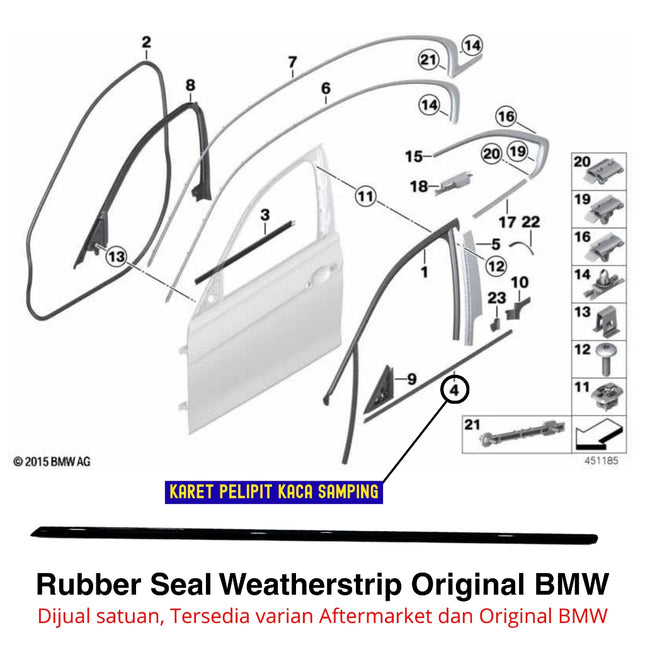 Karet Pelipit Kaca Depan BMW F30 F80 F31 List Chrome Gloss Black Trim Jendela Luar Original Weatherstrip 320