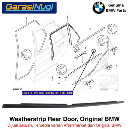 Weatherstrip BMW E53 Karet Lis Pelipit Pintu Kaca Samping Belakang Original Black Matte Channel Cover X5