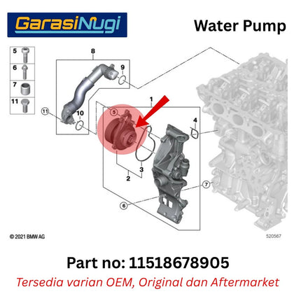 CONTINENTAL Water Pump BMW F48 F45 F39 Mini F56 Mesin B48 B38 11518678905 Original X1 X2