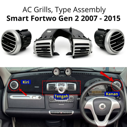 Kisi AC Assembly Smart Fortwo Gen 2 Dashboard Depan Front Air Vent Original W451 2007 - 2015