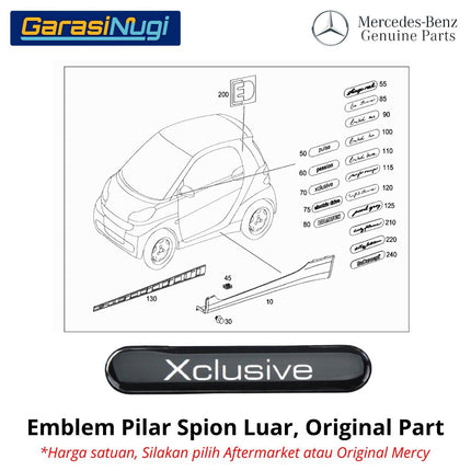 Emblem Pilar Spion Luar Smart Fortwo W451 Original Badge Exterior 2007 - 2015