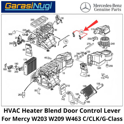 HVAC Heater Blend Mercy W203 W209 W463 Door Control Lever Tuas Kontrol Pintu Pencampur Pemanas C200 CLK