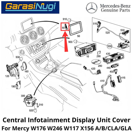 Central Infotainment Mercy W176 W246 W117 X156 Display Unit Cap Tutup Layar Monitor Depan Mercedes A200 B200 GLA