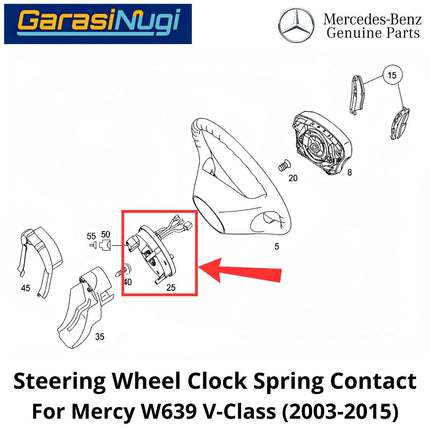 Steering Wheel Mercy W639 Clock Spring Contact Selip Pegas Jam Roda Kemudi Mercedes Vito Viano (2003-2014)
