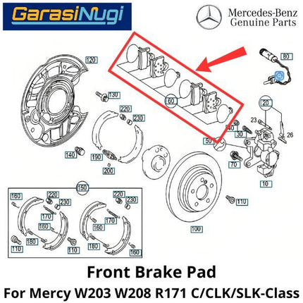 Front Brake Pads Mercy W203 W208 R171 Kampas Rem 0034202820 Depan C200 CLK SLK