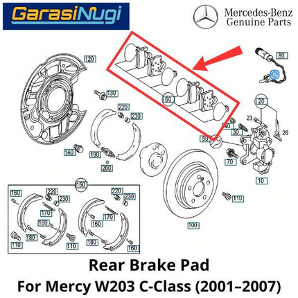 Rear Brake Pads Mercy W203 Kampas Rem 0034202720 Belakang Mercedes C200