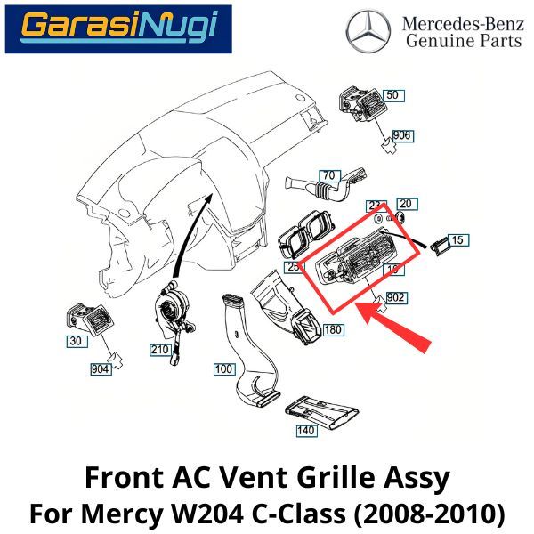 AC Vent Grille Mercy W204 PFL Front Middle Cover Kisi Grill Pendingin Depan Tengah Assy C200