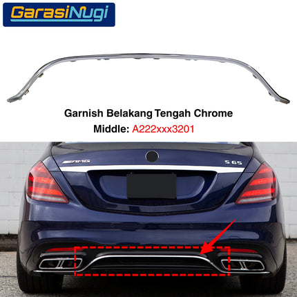 Chrome Stripe Mercedes W222 Facelift Garnish Moulding Bemper Depan Belakang AMG C63 C65