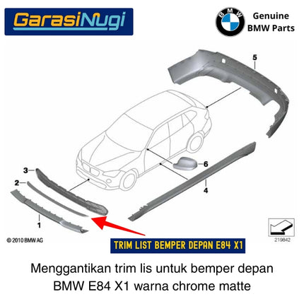 Lis Bumper Depan BMW E84 Chrome Matte Trim Strip Grille Bawah X-Line Original X1