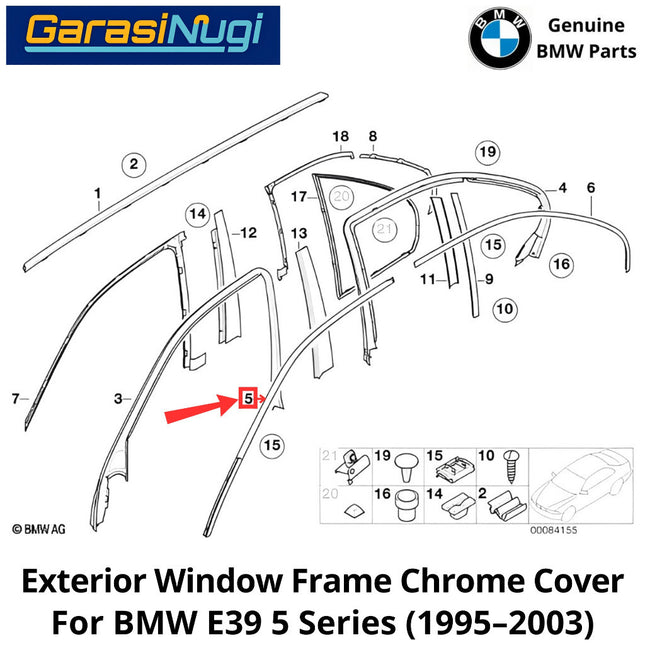 Exterior Window For BMW E39 Door Frame Cover Eksterior Penutup Bingkai Jendela 540 1995-2003
