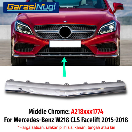 Chrome Lip Mercy W218 Facelift Front Lower Trim Spoiler Bawah Bemper Depan Krom Molding CLS 300 CLS 400