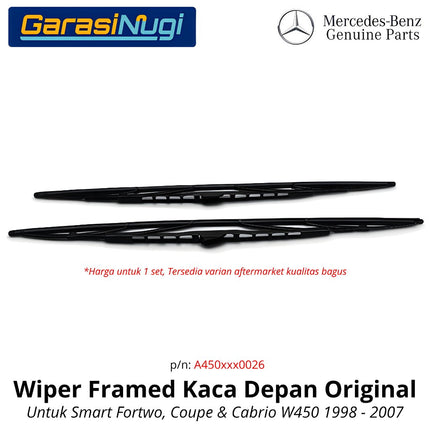 Wiper Framed Smart Fortwo Coupe Cabrio W450 Front Window Kaca Depan Original 1998 - 2007