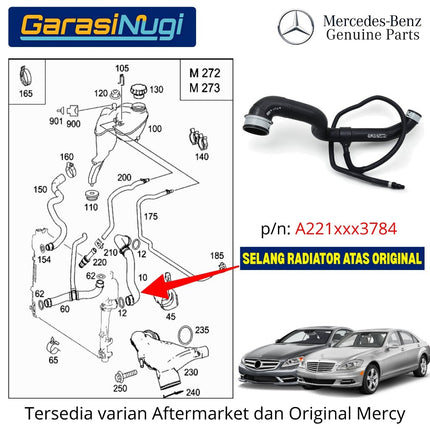 Selang Radiator Atas Mercedes W221 C216 Upper Coolant Hose Original Rubber EPDM S450 S500 CL550