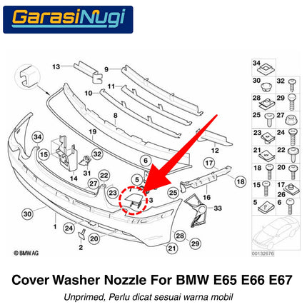 Cover Nozzle For BMW E65 E66 E67 Washer Tutup Lampu Bumper 750
