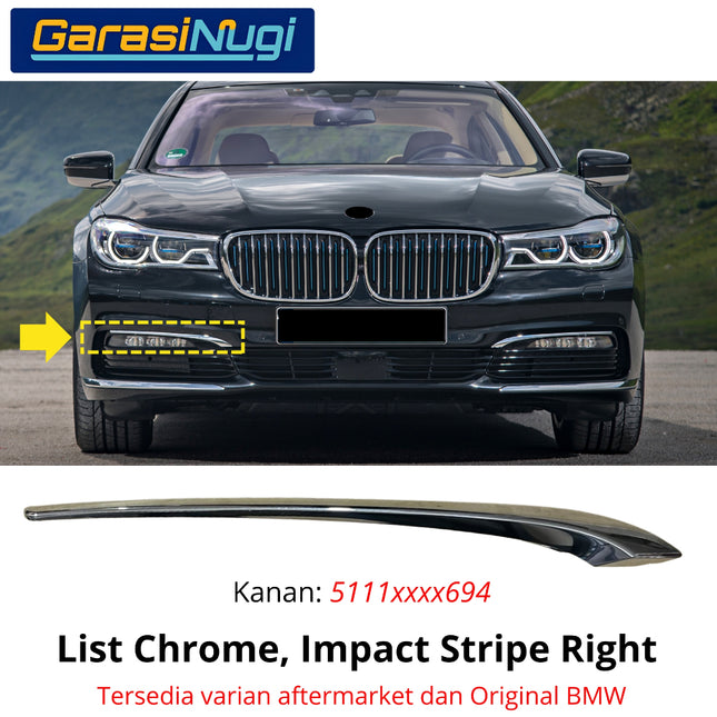 List Chrome Bumper Depan BMW G11 G12 Original Trim Grille Impact Stripe Moulding 730 740