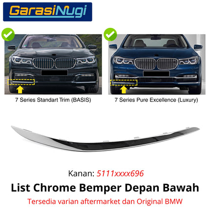 List Chrome Bumper Depan BMW G11 G12 Original Trim Grille Impact Stripe Moulding 730 740