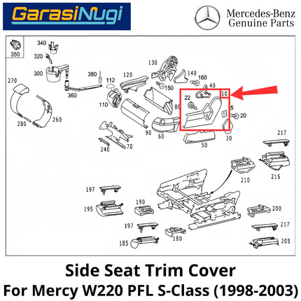 Front Side Seat Mercy W220 Pre-Facelift Cover Trim Penutup Kursi Samping Depan Mercedes-Benz S280 S350