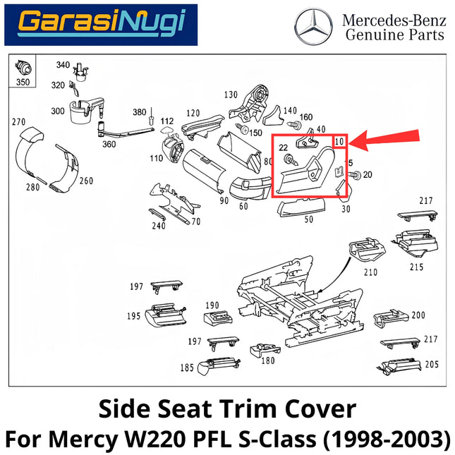 Front Side Seat Mercy W220 Pre-Facelift Cover Trim Penutup Kursi Samping Depan Mercedes-Benz S280 S350