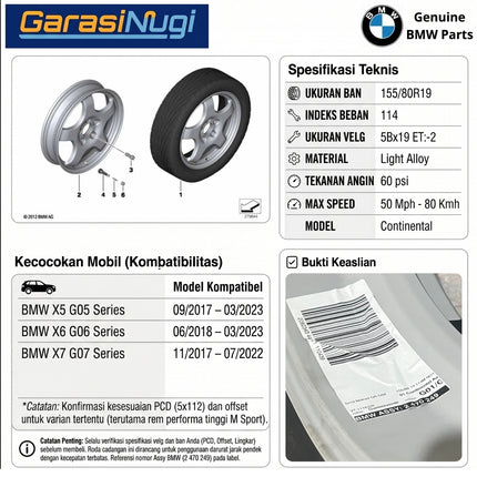 Ban Serep BMW G05 G06 G07 G-Chassis Original Ring 19 PCD 5x112 Spare Wheel Space Saver X5 X6 X7