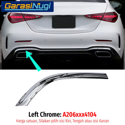 Chrome Stripe Mercy W206 Garnish Molding Krom Dan Hitam Glossy Bemper Belakang Mercedes C200 C300