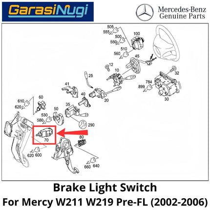 Brake Light Mercy W211 W219 Ptr-Facelift Switch Saklar Lampu Rem Mercedes E240 CLS (2003-2008)