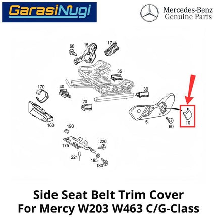 Side Seat Mercy W203 W463 Belt trim Cover Penutup Sabuk Jok Samping Depan Mercedes C200 G500