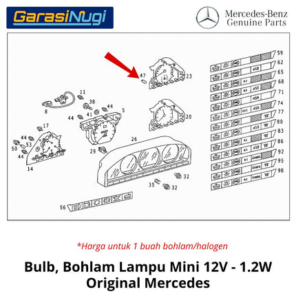 Bohlam Lampu Dashboard T5 12V 1,2W Panel Instrumen Indikator Original Bulb 072601012230