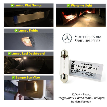 Bohlam Festoon 12V 5W 35mm Lampu Plafon Kabin Bagasi Plat Nomor Original Bulb N000000008146