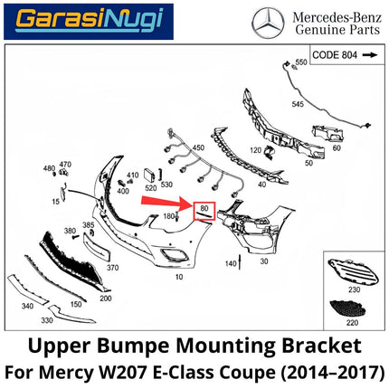 Front Upper Bumper Mercy W207 Mounting Bracket Cover Penyangga Penutup Bemper Depan Mercedes E250 (2010–2017)