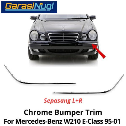 Chrome Stripe Mercy W210 Front Garnish Moulding Bumper Depan E320 1995-2001
