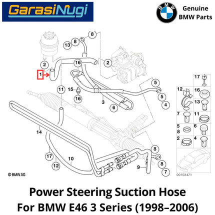 Power Steering For BMW E46 Suction Hose Selang Hisap Daya Kemudi Engine N40 N42 N45 320 1998-2006