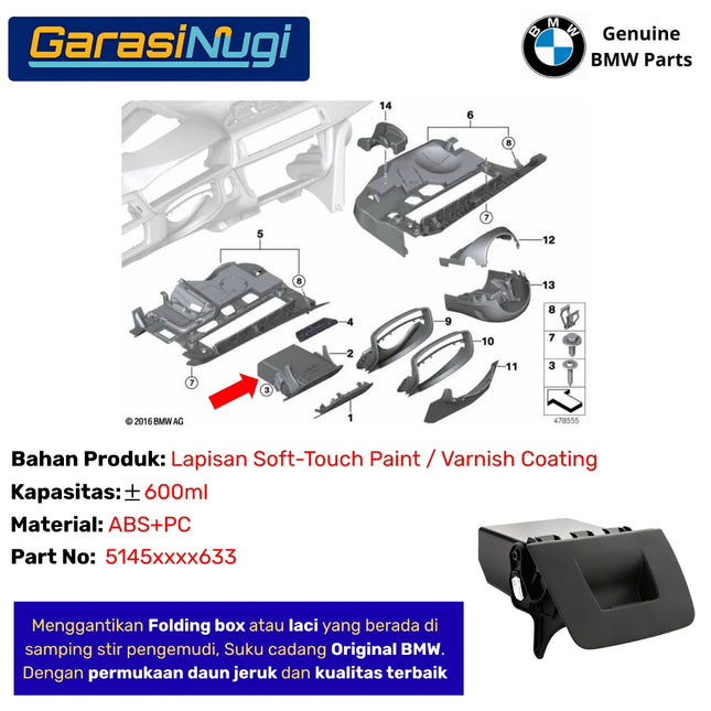 Folding Box BMW F30 F32 Laci Dashboard Samping Kemudi Original Compartment 320 420