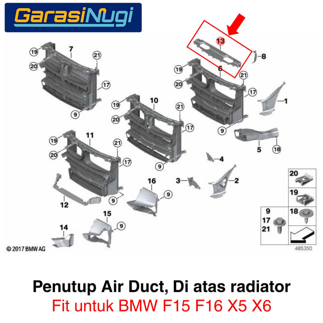Cover Air Duct BMW F15 F16 Penutup Saluran Udara Bemper Depan Front Upper Radiator X5 X6